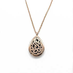 Aromatherapy Essential Oil Diffuser Necklace Rose Gold Teardrop Swirl SS